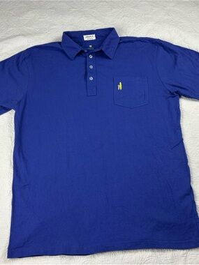 johnnie-O Men's Deep Blue Polo with Yellow Logo Pocket